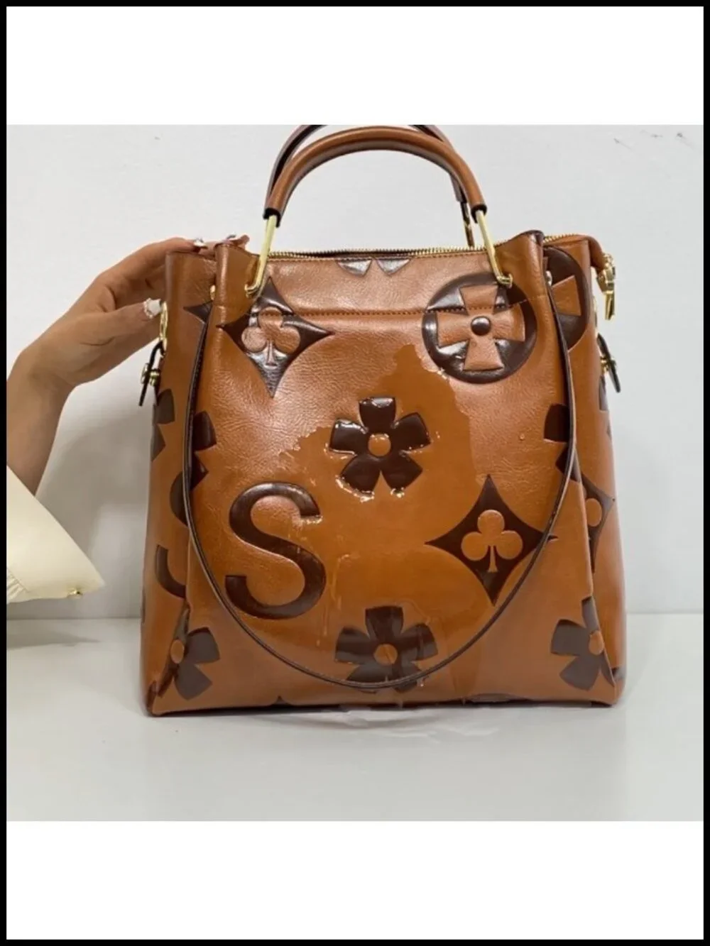 Vintage Floral Embossed Vegan Leather Satchel Handbag Set Large Shoulder Tote